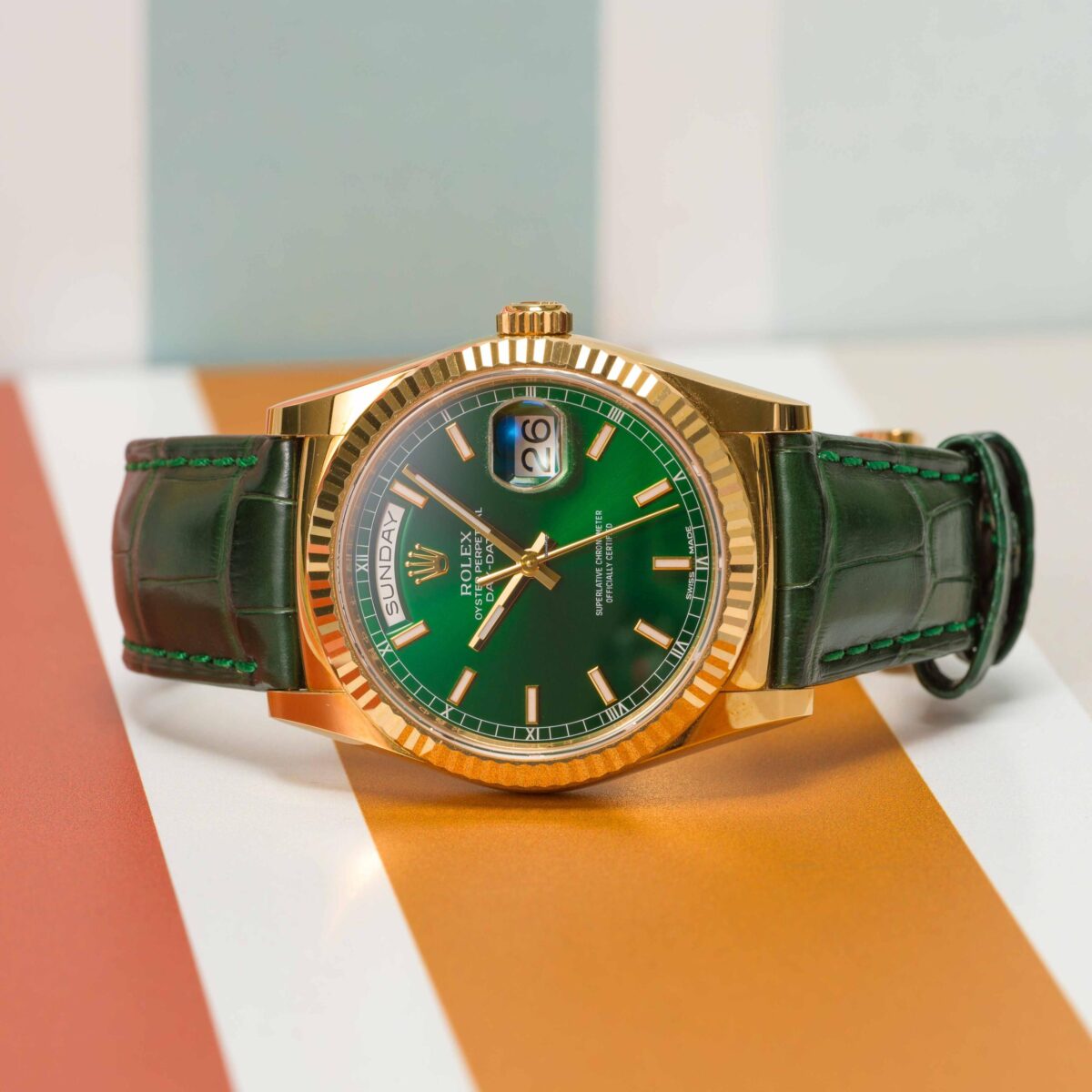 Rolex Day-Date Green Dial Yellow Gold 36mm Box & Papers Replica