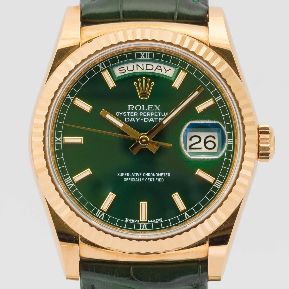 Rolex Day-Date Green Dial Yellow Gold 36mm Box & Papers Replica
