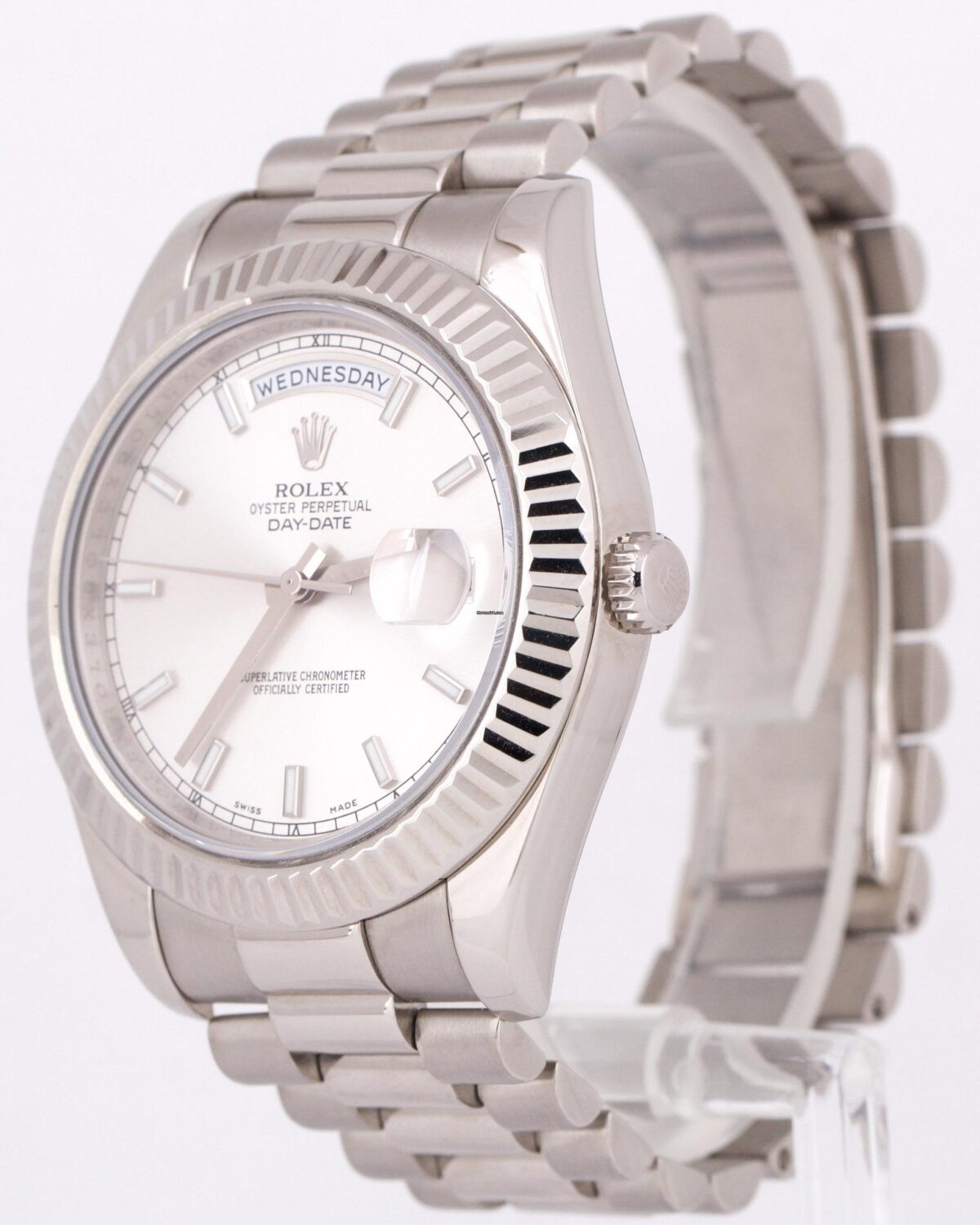 Rolex Day-Date II President 41mm Silver 18K White Gold Fluted Watch Replica