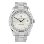 Rolex Day-Date II President 41mm Silver 18K White Gold Fluted Watch Replica