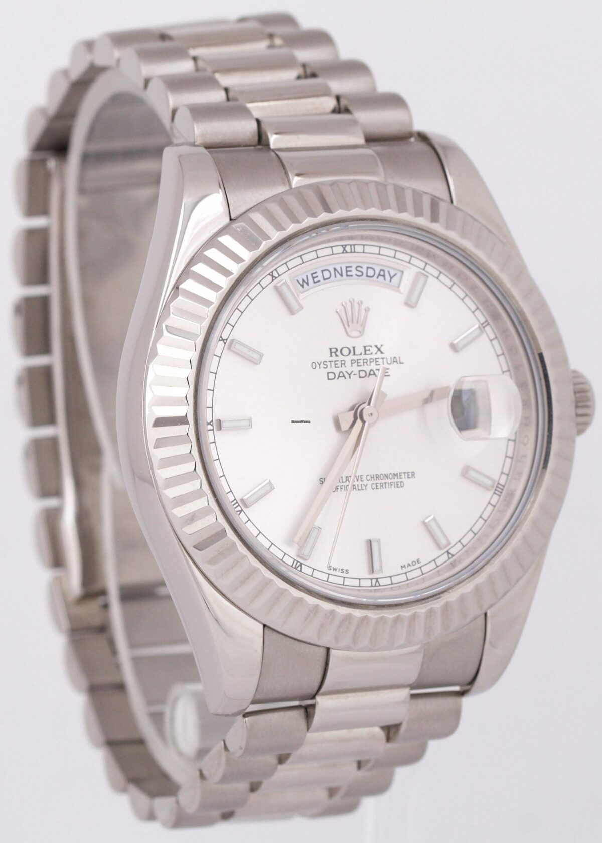 Rolex Day-Date II President 41mm Silver 18K White Gold Fluted Watch Replica