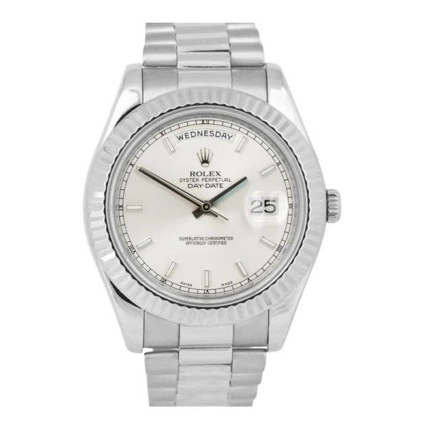 Rolex Day-Date II President 41mm Silver 18K White Gold Fluted Watch Replica