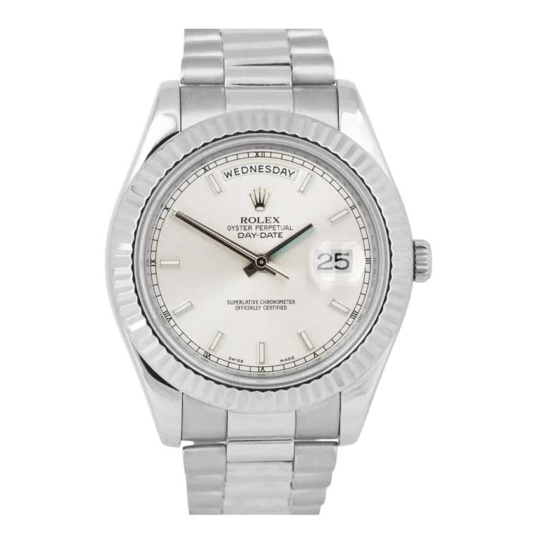 Rolex Day-Date II President 41mm Silver 18K White Gold Fluted Watch Replica