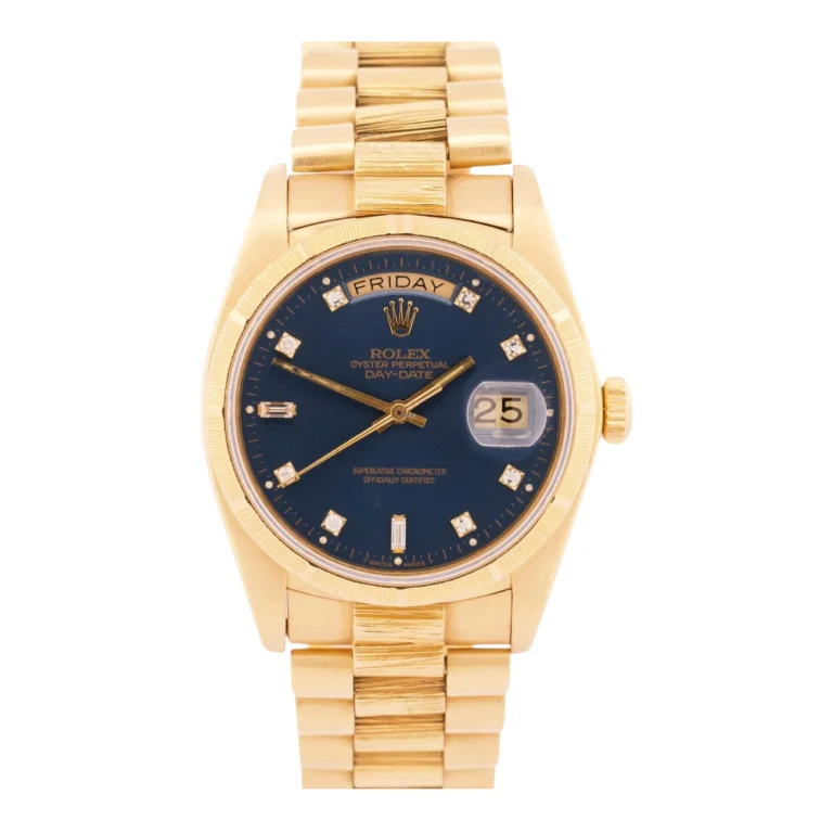 Rolex Day-Date President 36mm Factory Blue Diamond 18K Gold Bark Replica
