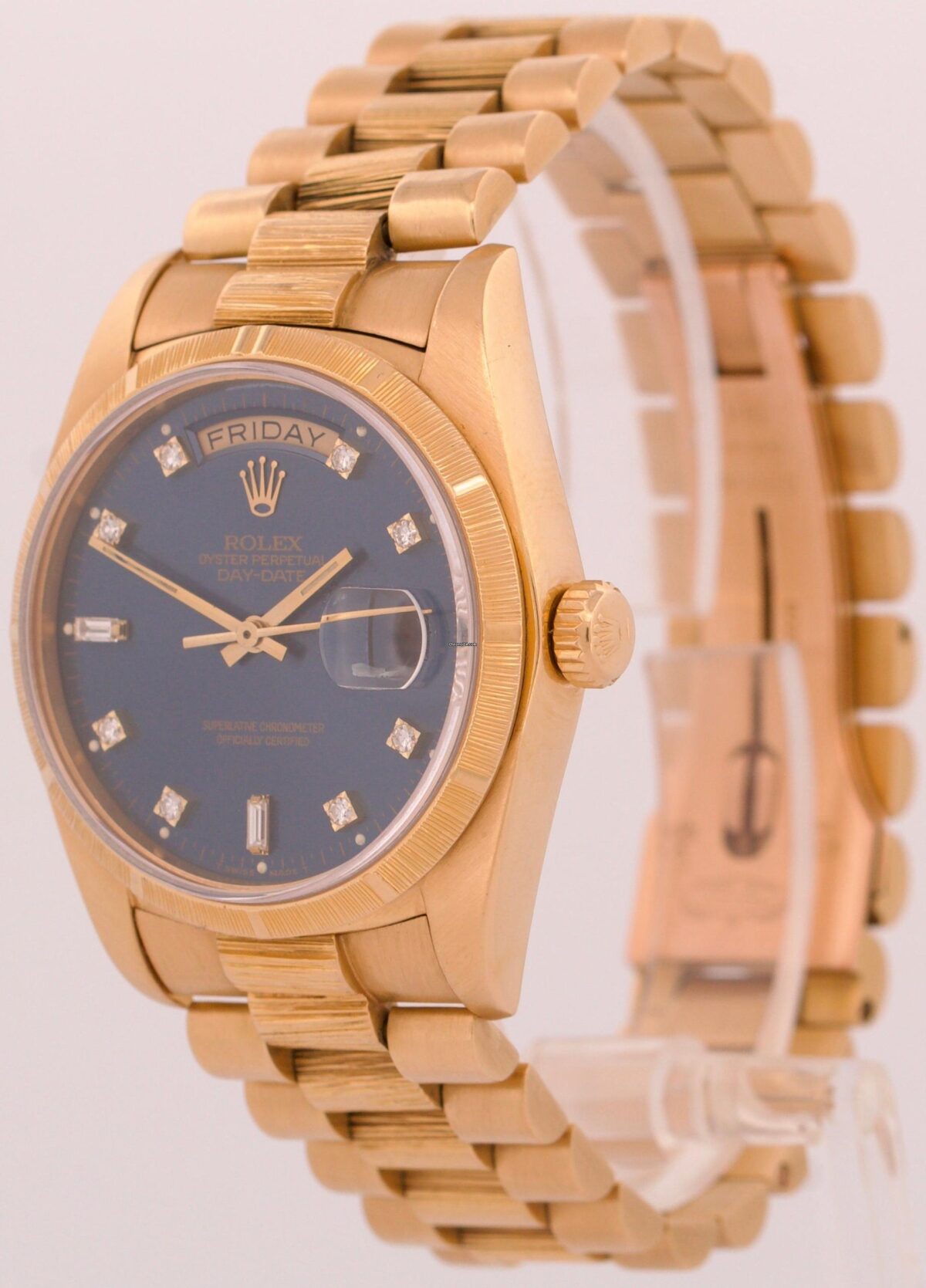 Rolex Day-Date President 36mm Factory Blue Diamond 18K Gold Bark Replica
