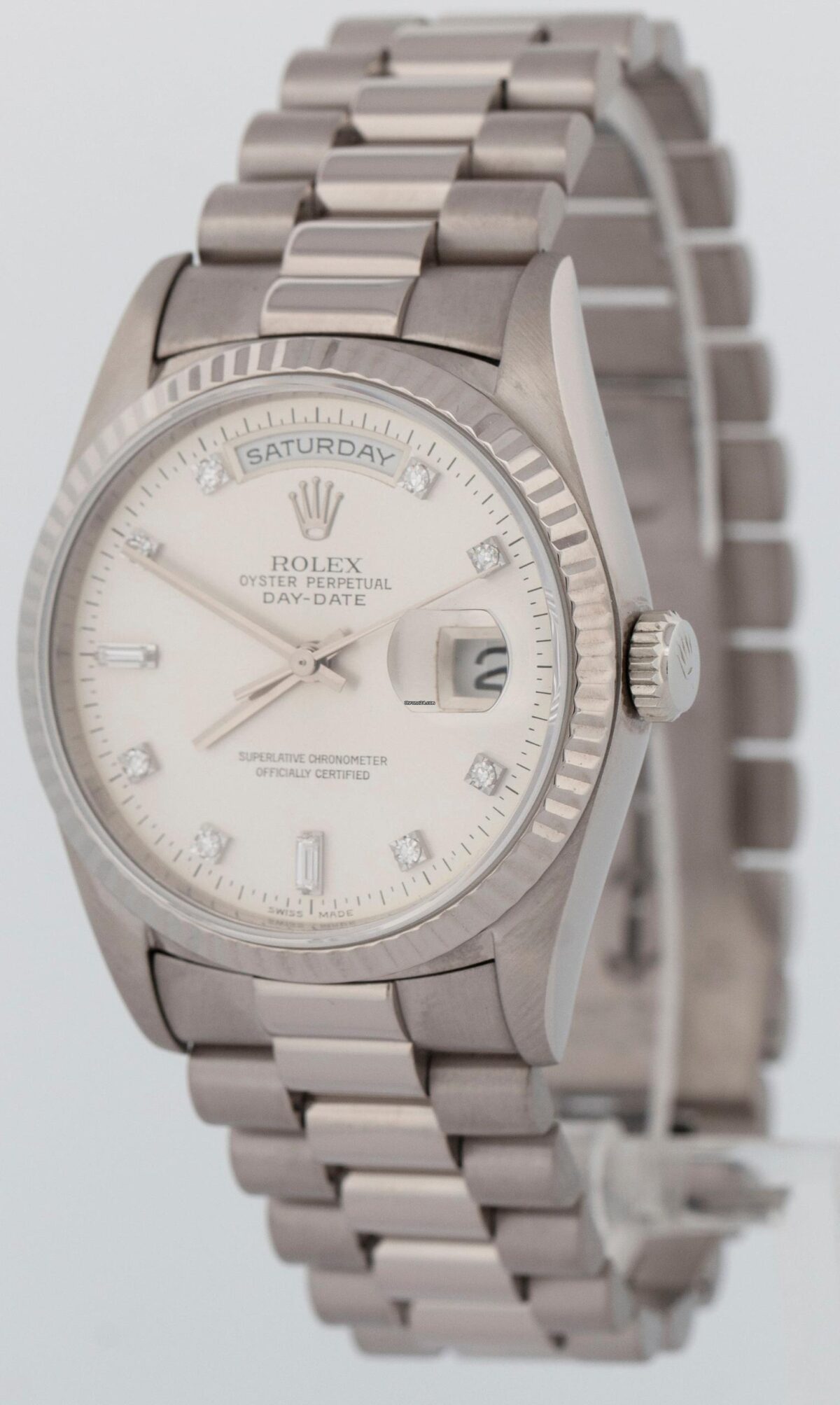 Rolex Day-Date President Factory Diamond 18K White Gold Silver 36mm Watch Replica