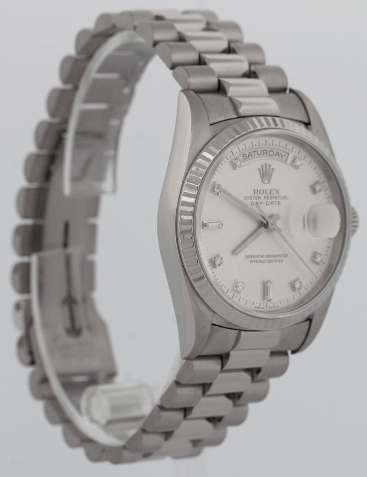 Rolex Day-Date President Factory Diamond 18K White Gold Silver 36mm Watch Replica
