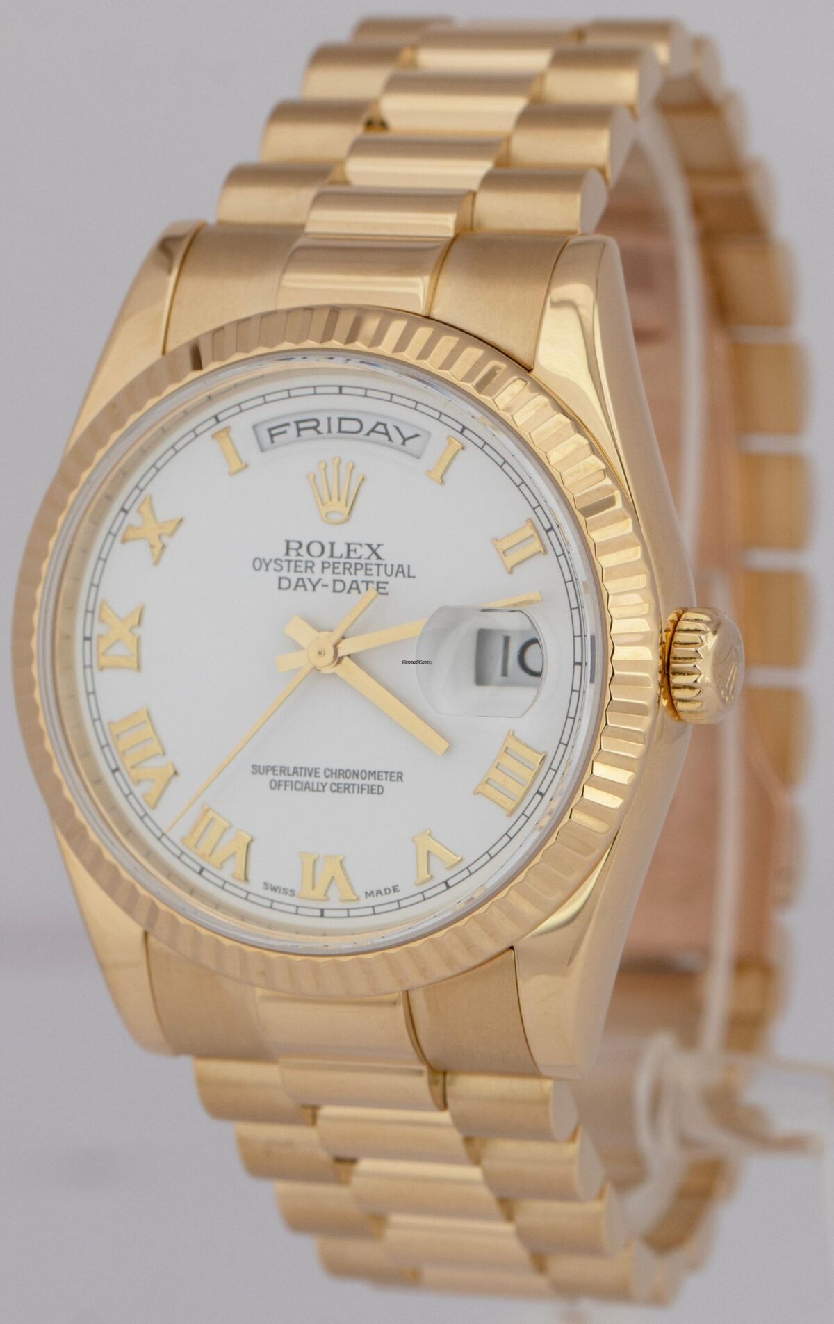 Rolex Day-Date President White Roman 18K Yellow Gold 36mm Watch Replica