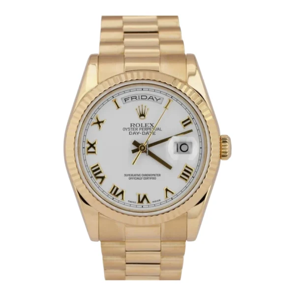 Rolex Day-Date President White Roman 18K Yellow Gold 36mm Watch Replica