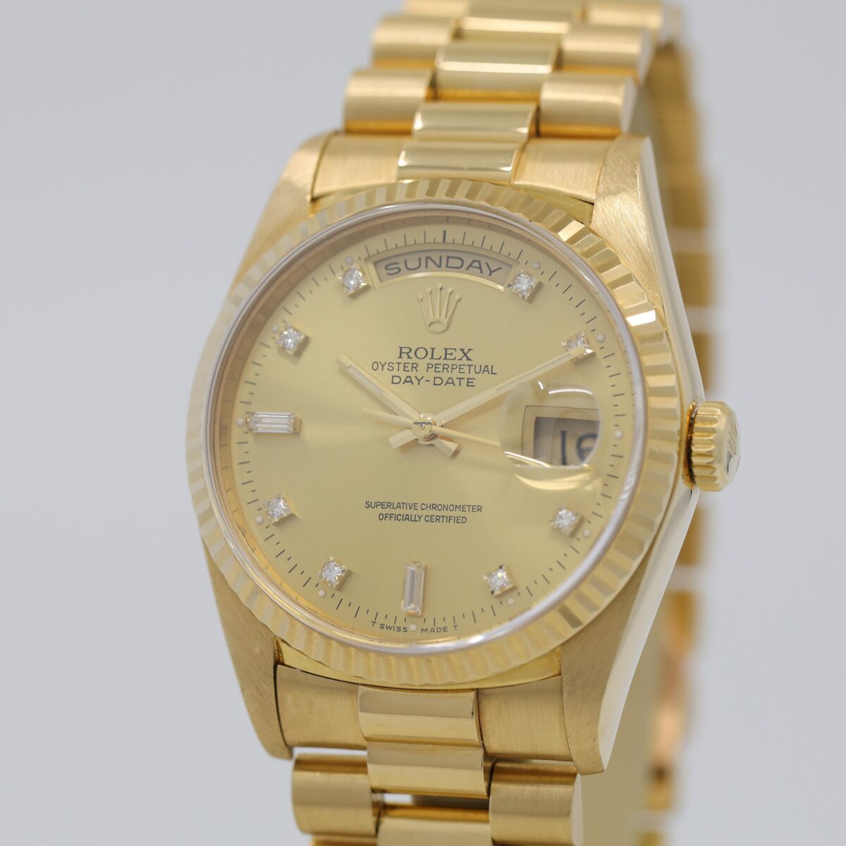 Rolex Day-Date Yellow Gold Champagne Diamond Dial Double Quickset Replica