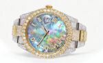 Womens Diamond Iced Out Rolex Datejust 25 Carats Of Diamonds Abalone Mother Of Pearl Dial Replica
