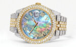 Womens Diamond Iced Out Rolex Datejust 25 Carats Of Diamonds Abalone Mother of Pearl Dial Replica