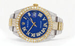 Womens Diamond Iced Out Rolex Datejust 25 Carats Of Diamonds Blue Text Pattern Dial Two Tone Two Row Replica