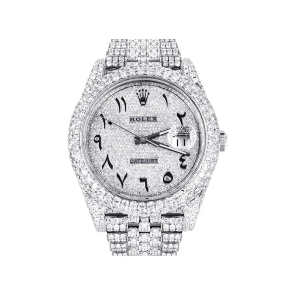 Womens Diamond Iced Out Rolex Datejust 25 Carats Of Diamonds Custom Arabic Numeral Diamond Dial Two Row Jubilee Band Replica