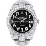 Womens Diamond Iced Out Rolex Datejust 25 Carats Of Diamonds Custom Black Arabic Numeral Diamond Dial Two Row Oyster Band Replica