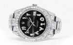 Womens Diamond Iced Out Rolex Datejust 25 Carats Of Diamonds Custom Black Arabic Numeral Diamond Dial Two Row Oyster Band Replica