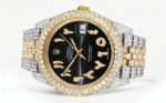Womens Diamond Iced Out Rolex Datejust 25 Carats Of Diamonds Custom Black Arabic Numeral Diamond Replica