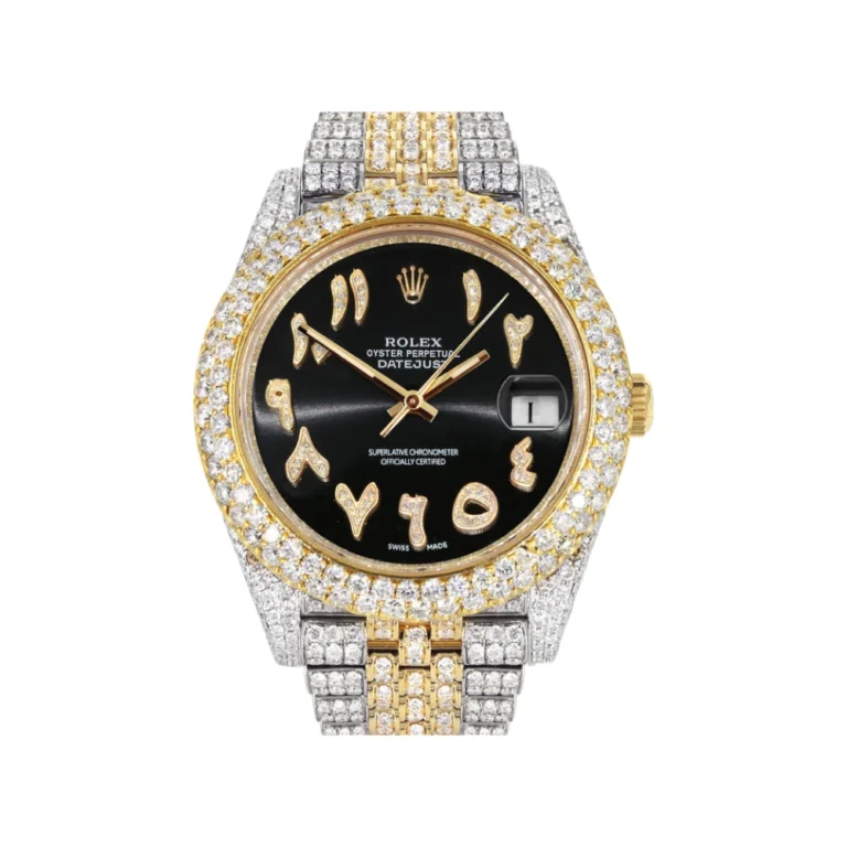 Womens Diamond Iced Out Rolex Datejust 25 Carats Of Diamonds Custom Black Arabic Numeral Diamond Replica