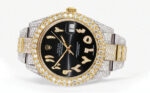 Womens Diamond Iced Out Rolex Datejust 25 Carats Of Diamonds Custom Black Arabic Numeral Diamond Dial Replica
