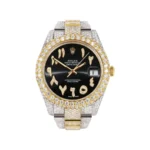 Womens Diamond Iced Out Rolex Datejust 25 Carats Of Diamonds Custom Black Arabic Numeral Diamond Dial Replica