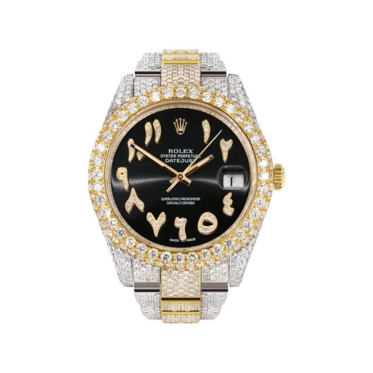 Womens Diamond Iced Out Rolex Datejust 25 Carats Of Diamonds Custom Black Arabic Numeral Diamond Dial Replica