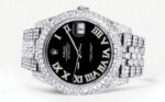 Womens Diamond Iced Out Rolex Datejust 25 Carats Of Diamonds Custom Black Roman Numeral Diamond Dial Two Row Jubilee Band Replica