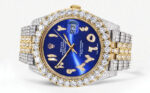 Womens Diamond Iced Out Rolex Datejust 25 Carats Of Diamonds Custom Blue Arabic Numeral Diamond Dial Replica