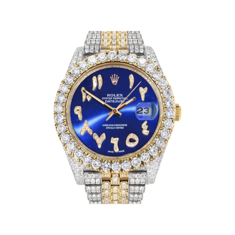 Womens Diamond Iced Out Rolex Datejust 25 Carats Of Diamonds Custom Blue Arabic Numeral Diamond Dial Replica