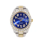 Womens Diamond Iced Out Rolex Datejust 25 Carats Of Diamonds Custom Blue Arabic Numeral Diamond Dial Two Row Replica