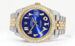 Womens Diamond Iced Out Rolex Datejust 25 Carats Of Diamonds Custom Blue Arabic Numeral Diamond Dial Replica