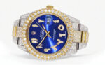 Womens Diamond Iced Out Rolex Datejust 25 Carats Of Diamonds Custom Blue Arabic Numeral Diamond Dial Replica