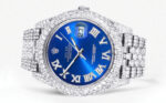 Womens Diamond Iced Out Rolex Datejust 25 Carats Of Diamonds Custom Blue Roman Numeral Diamond Dial Two Row Jubilee Band Replica