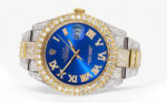 Womens Diamond Iced Out Rolex Datejust 25 Carats Of Diamonds Custom Blue Roman Numeral Diamond Dial Replica