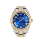 Womens Diamond Iced Out Rolex Datejust 25 Carats Of Diamonds Custom Blue Roman Numeral Diamond Dial Replica