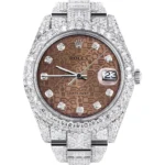 Womens Diamond Iced Out Rolex Datejust 25 Carats Of Diamonds Custom Chocolate Jubilee Diamond Dial Two Row Oyster Band Replica