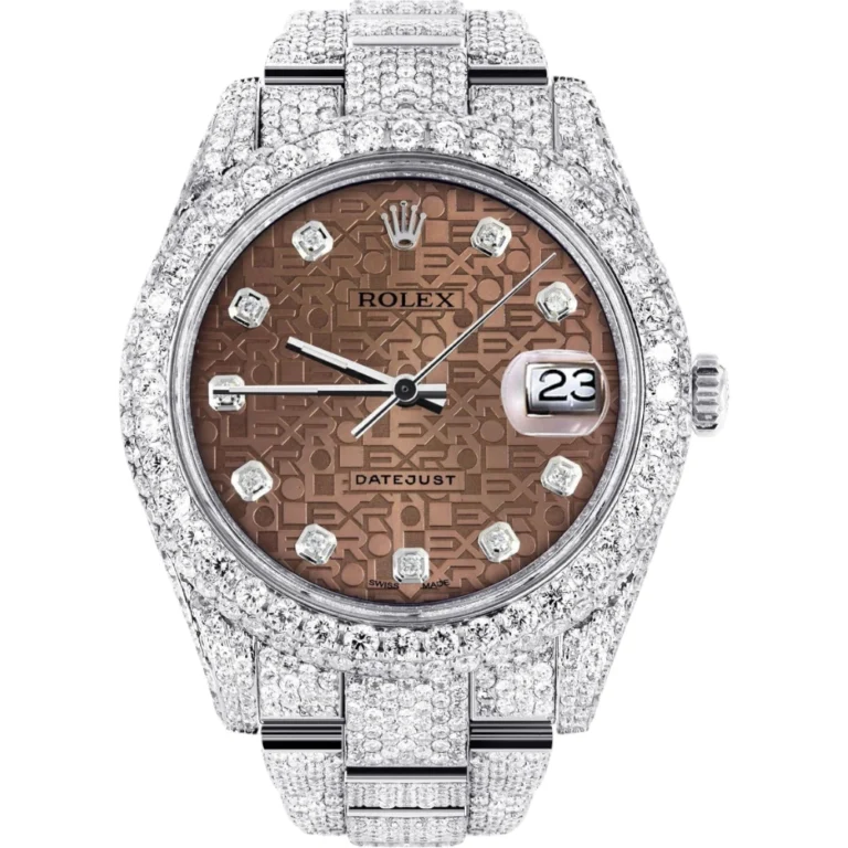 Womens Diamond Iced Out Rolex Datejust 25 Carats Of Diamonds Custom Chocolate Jubilee Diamond Dial Two Row Oyster Band Replica
