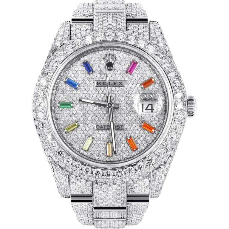 Womens Diamond Iced Out Rolex Datejust 25 Carats Of Diamonds Custom Color Baguettes Dial Two Row Oyster Band Replica