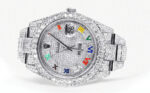 Womens Diamond Iced Out Rolex Datejust 25 Carats Of Diamonds Custom Color Roman Dial Two Row Oyster Band Replica