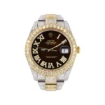 Womens Diamond Iced Out Rolex Datejust 25 Carats Of Diamonds Custom Dark Brown Roman Numeral Diamond Dial Replica
