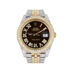 Womens Diamond Iced Out Rolex Datejust 25 Carats Of Diamonds Custom Dark Chocolate Roman Numeral Diamond Dial Replica