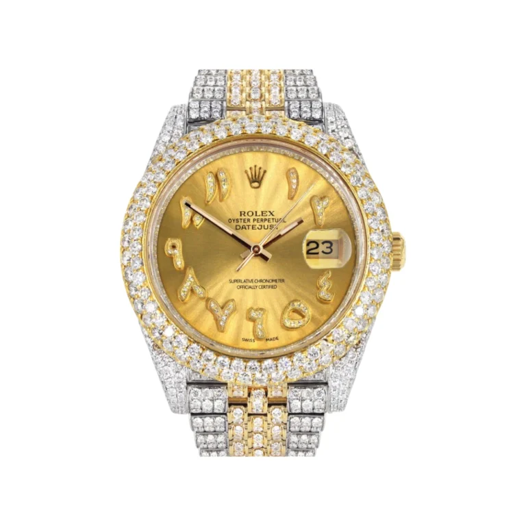 Womens Diamond Iced Out Rolex Datejust 25 Carats Of Diamonds Custom Gold Arabic Numeral Diamond Dial Replica