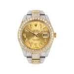 Womens Diamond Iced Out Rolex Datejust 25 Carats Of Diamonds Custom Gold Arabic Numeral Diamond Dial Replica