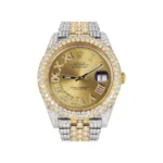 Womens Diamond Iced Out Rolex Datejust 25 Carats Of Diamonds Custom Gold Roman Numeral Diamond Dial Replica