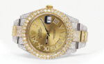 Womens Diamond Iced Out Rolex Datejust 25 Carats Of Diamonds Custom Gold Roman Numeral Diamond Dial Replica