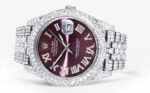 Womens Diamond Iced Out Rolex Datejust 25 Carats Of Diamonds Custom Purple Dial Two Row Jubilee Band Replica