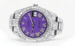 Womens Diamond Iced Out Rolex Datejust 25 Carats Of Diamonds Custom Purple Roman Numeral Diamond Dial Two Row Oyster Band Replica