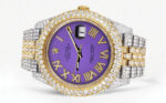Womens Diamond Iced Out Rolex Datejust 25 Carats Of Diamonds Custom Purple Roman Numeral Diamond Dial Replica