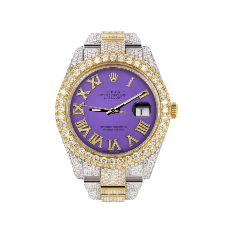 Womens Diamond Iced Out Rolex Datejust 25 Carats Of Diamonds Custom Purple Roman Numeral Diamond Dial Replica