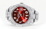 Womens Diamond Iced Out Rolex Datejust 25 Carats Of Diamonds Custom Red Arabic Numeral Diamond Dial Two Row Oyster Band Replica