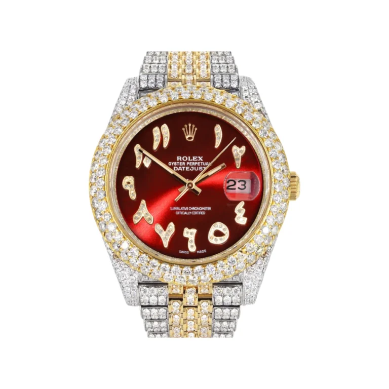 Womens Diamond Iced Out Rolex Datejust 25 Carats Of Diamonds Custom Red Arabic Numeral Diamond Dial Band Replica